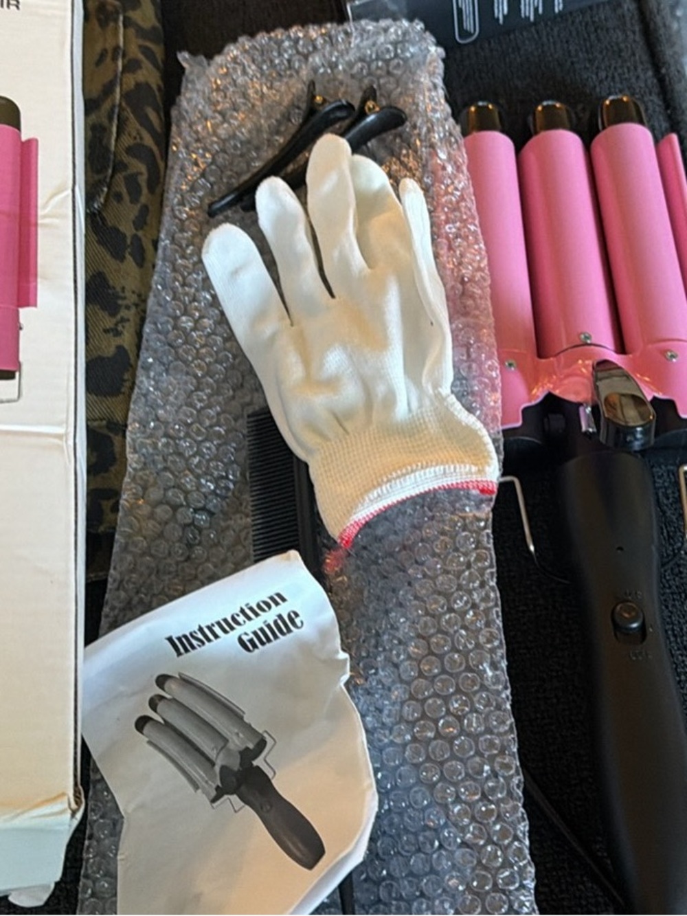 Pink Triple Barrel Curling Wand with Heat-Resistant Glove